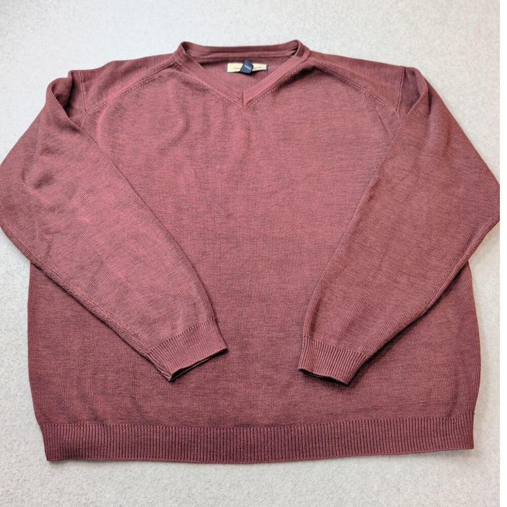 Vintage Tommy Bahama Mens Knit Sweater XL Silk Cotton Burgundy V-Neck 2000's Y2K